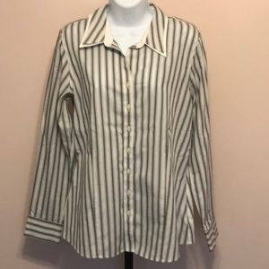 Coldwater Creek Long Sleeve Button Down Shirt-White with Black Stripes